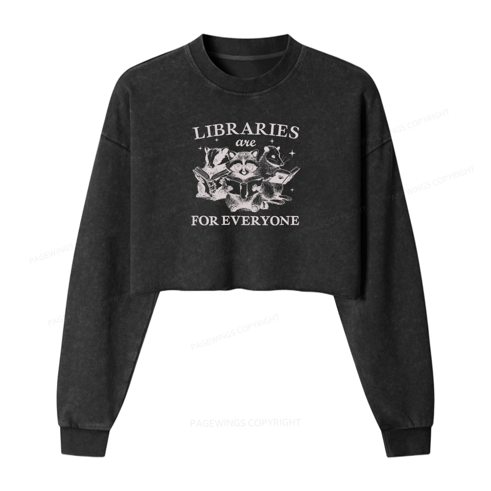 Pagewings Libraries Are For Everyone Women Washed Crop Sweatshirt