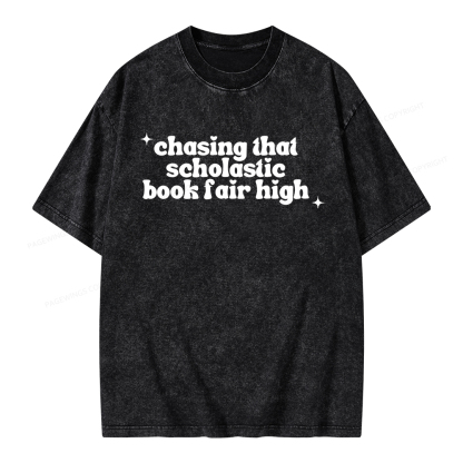 Pagewings Chasing That Scholastic Book Fair High Unisex Washed T-shirt