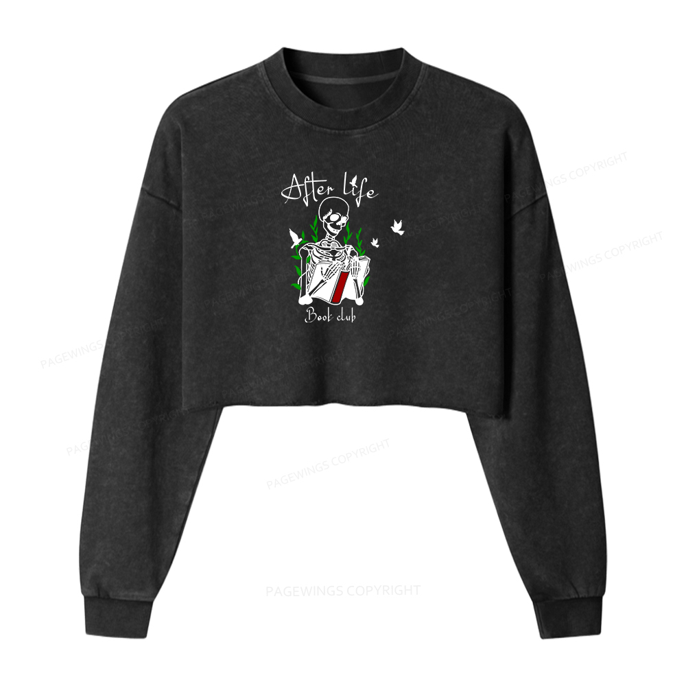 Pagewings Afterlife Book Club Women Washed Crop Sweatshirt