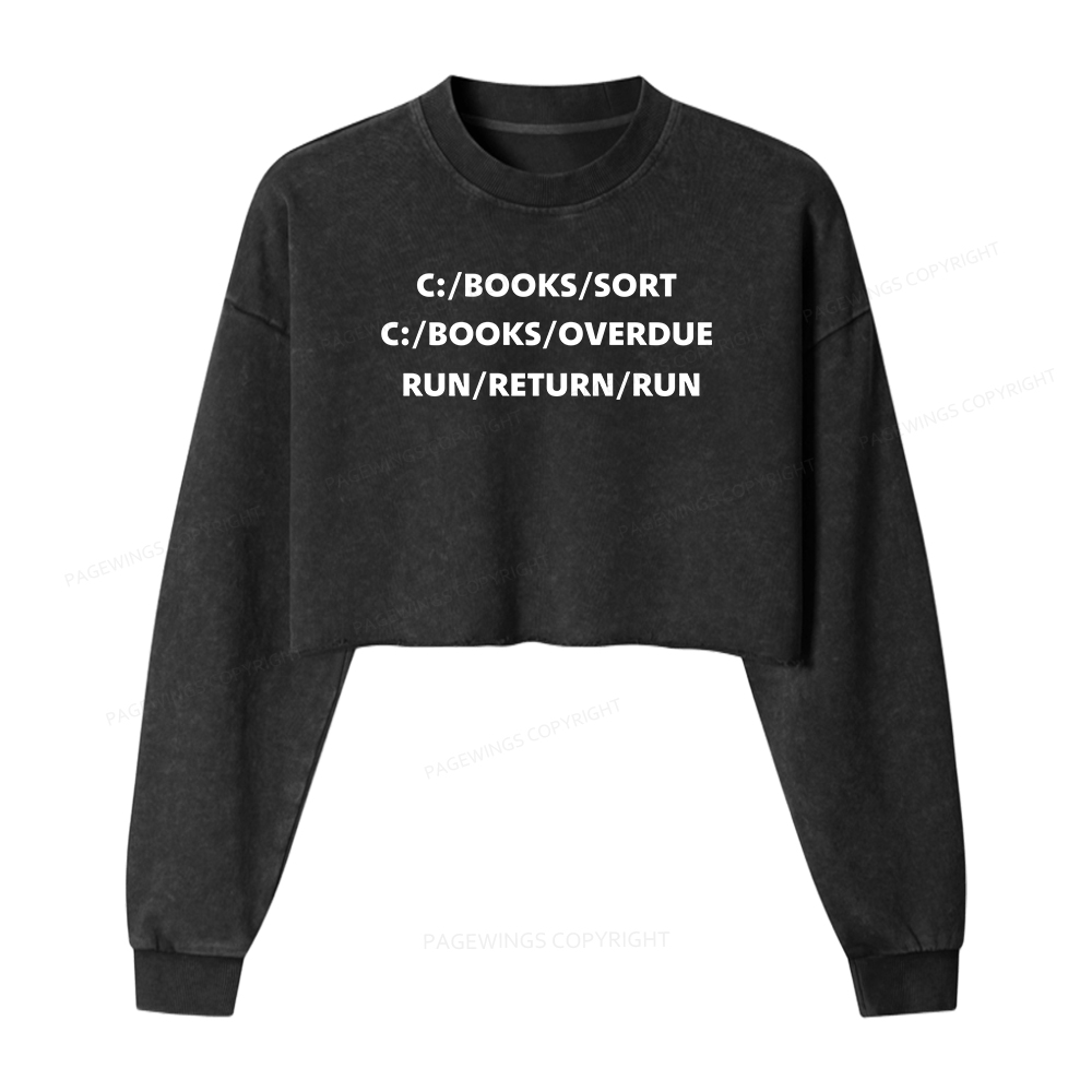Pagewings Books Sort Books Overdue Women Washed Crop Sweatshirt