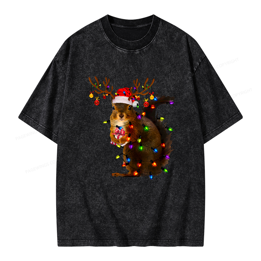 Pagewings Christmas Squirrel Lights Unisex Washed T-shirt