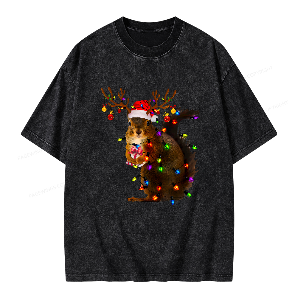 Pagewings Christmas Squirrel Lights Unisex Washed T-shirt