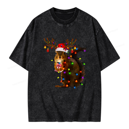 Pagewings Christmas Squirrel Lights Unisex Washed T-shirt