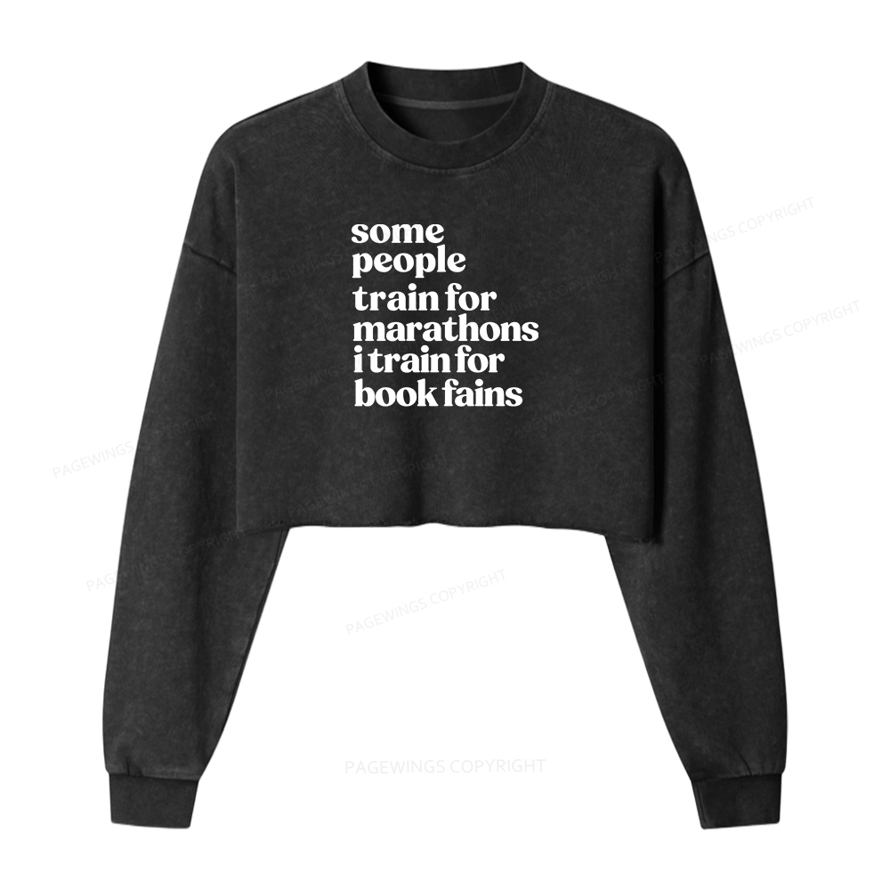 Pagewings I Train For Book Fairs Women Washed Crop Sweatshirt