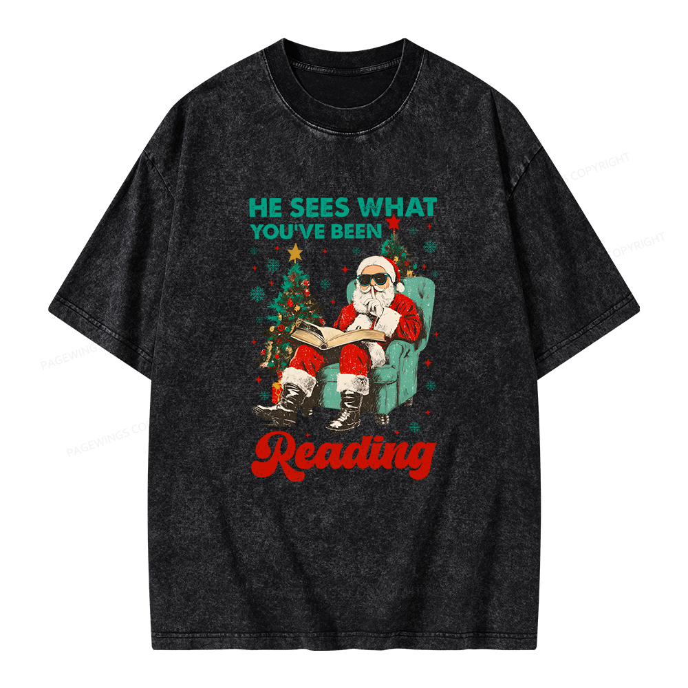 Pagewings Christmas Reading Unisex Washed T-shirt