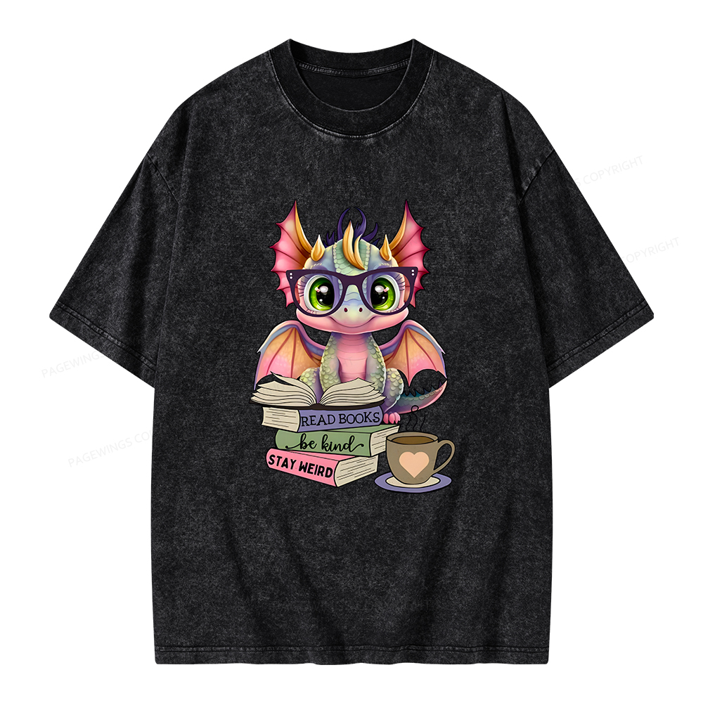 Pagewings Cute Dragon Reading Unisex Washed T-shirt