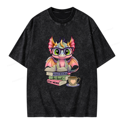 Pagewings Cute Dragon Reading Unisex Washed T-shirt