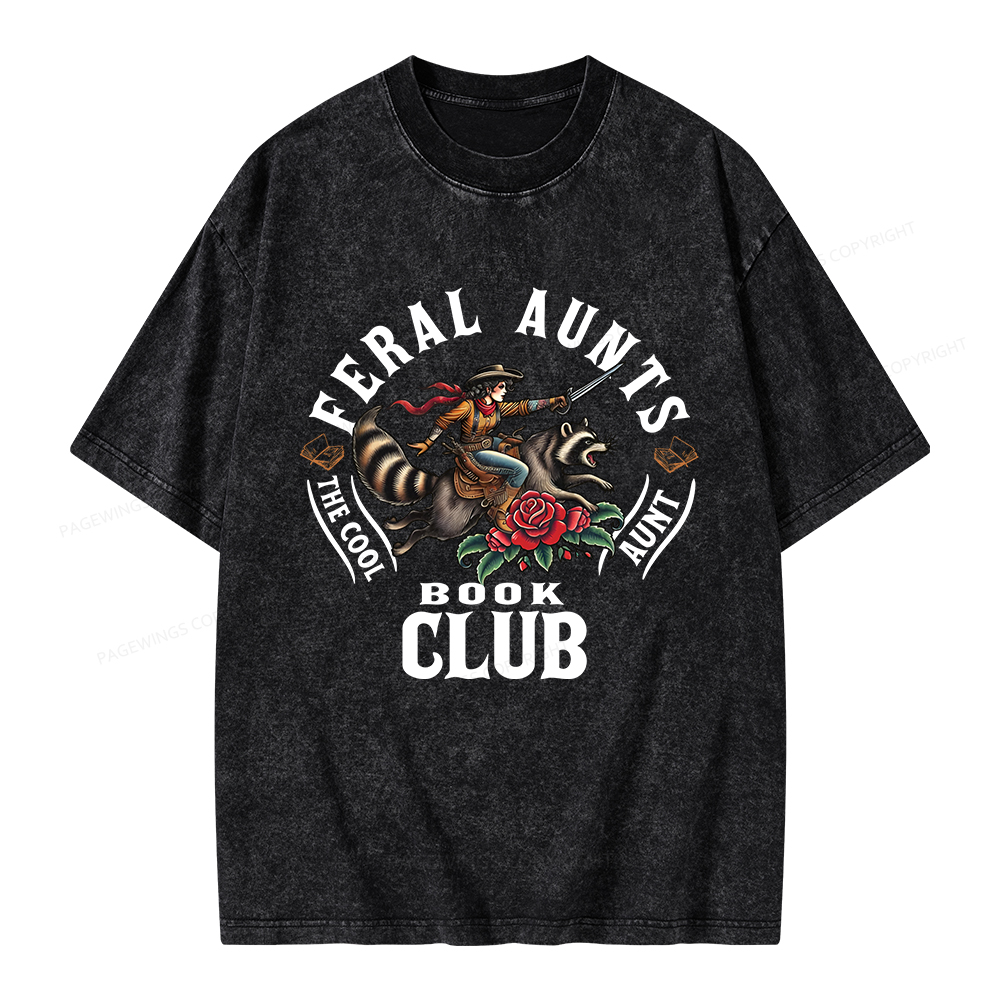Pagewings Feral Aunt Social Book Club Unisex Washed T-shirt
