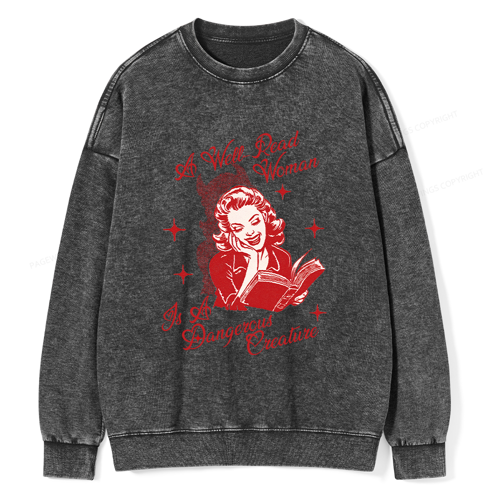 Pagewings A Well Read Woman Is A Dangerous Creature Unisex Washed Sweatshirt