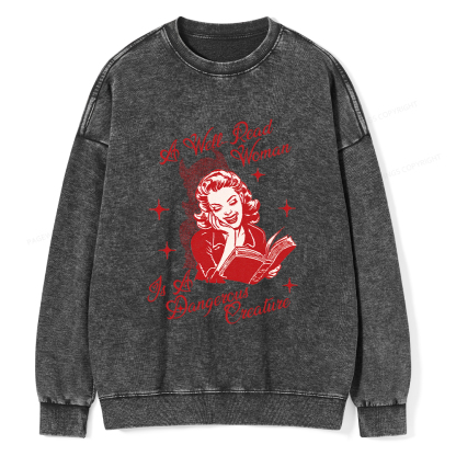 Pagewings A Well Read Woman Is A Dangerous Creature Unisex Washed Sweatshirt