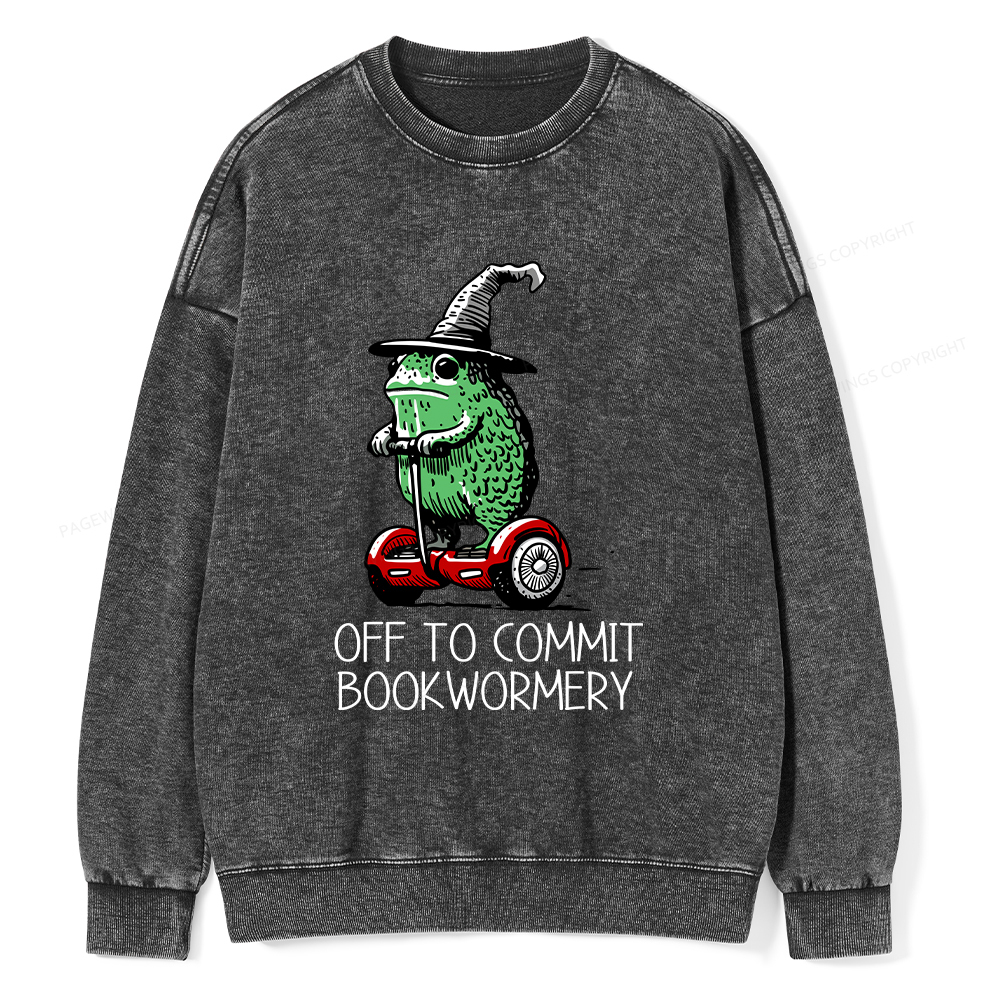 Pagewings Off To Commit Bookwormery Unisex Washed Sweatshirt