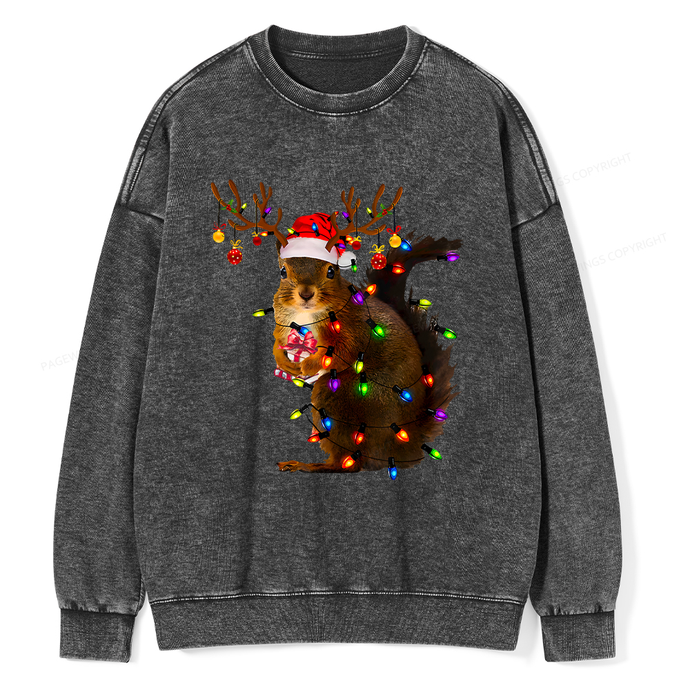 Pagewings Christmas Squirrel Lights Unisex Washed Sweatshirt