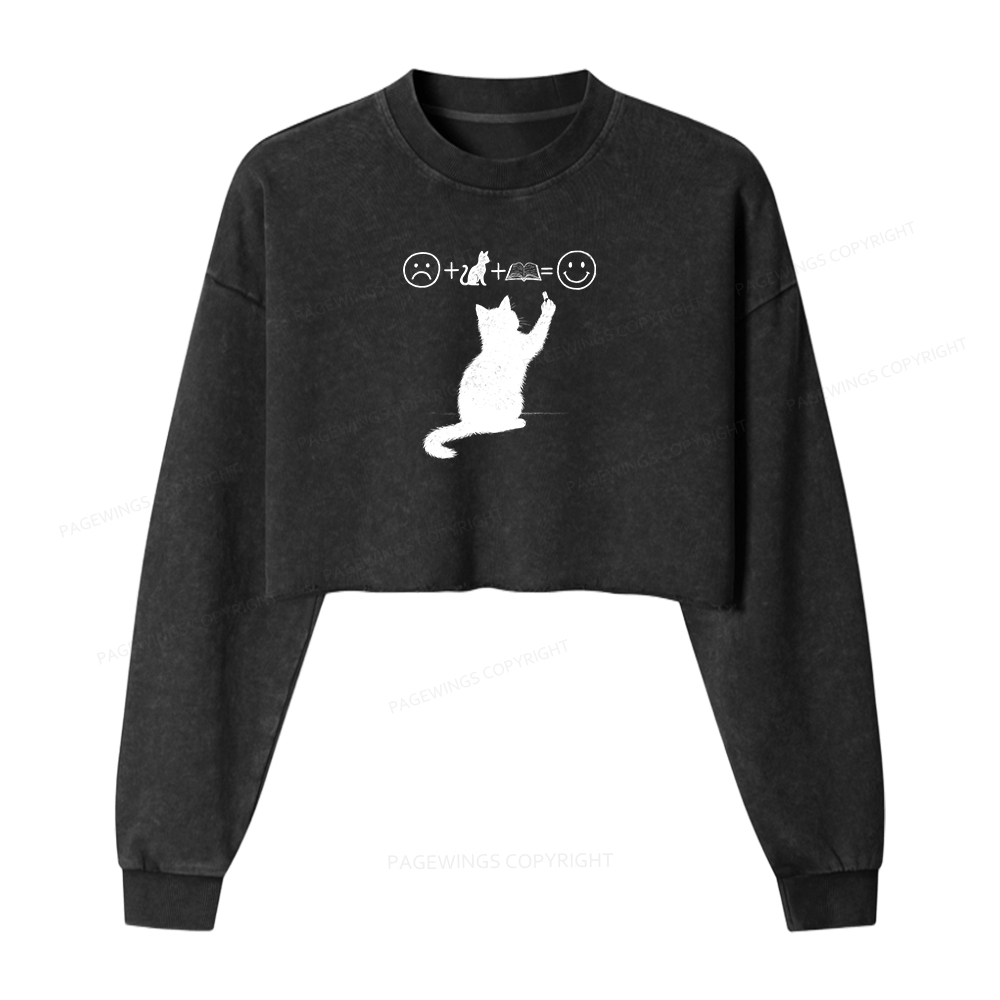 Pagewings A Good Life Is Made Up of Books Women Washed Crop Sweatshirt