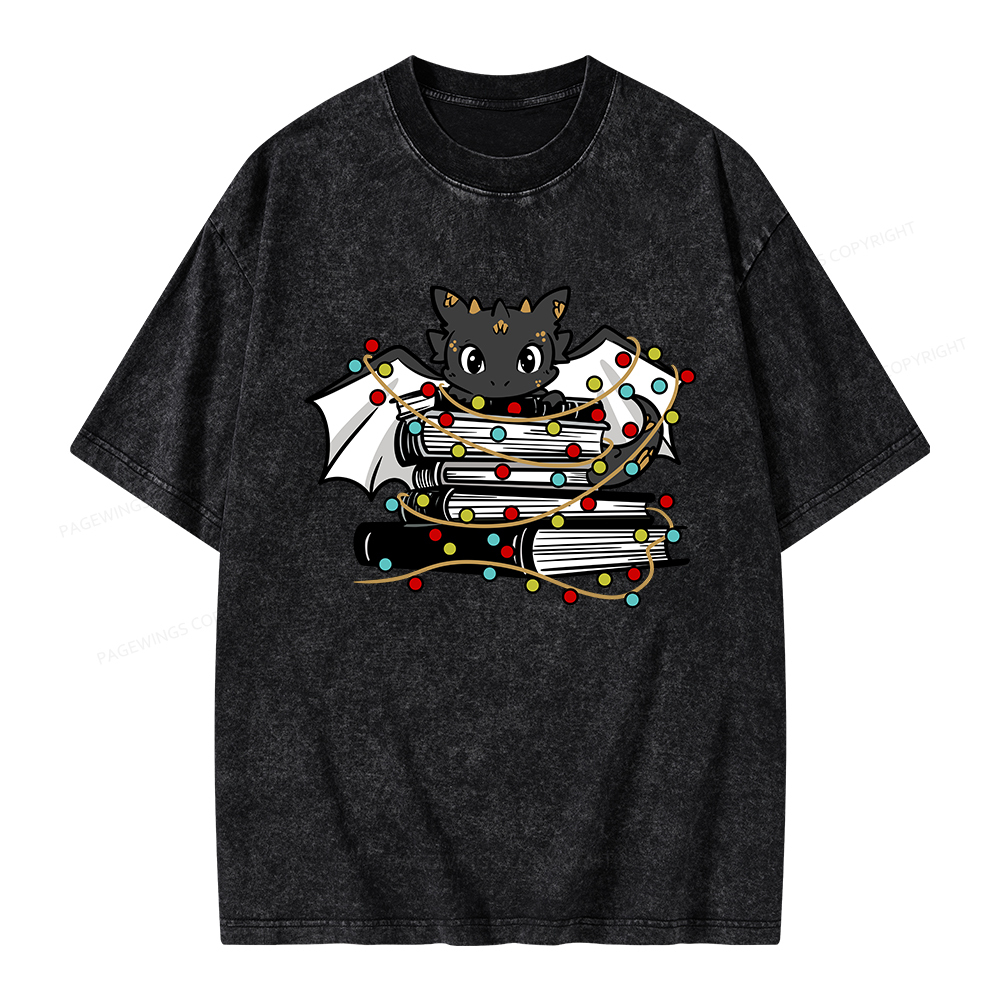 Pagewings Cute Book Dragon Holiday Unisex Washed T-shirt