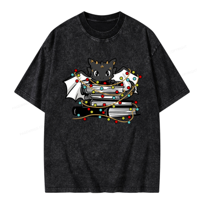 Pagewings Cute Book Dragon Holiday Unisex Washed T-shirt