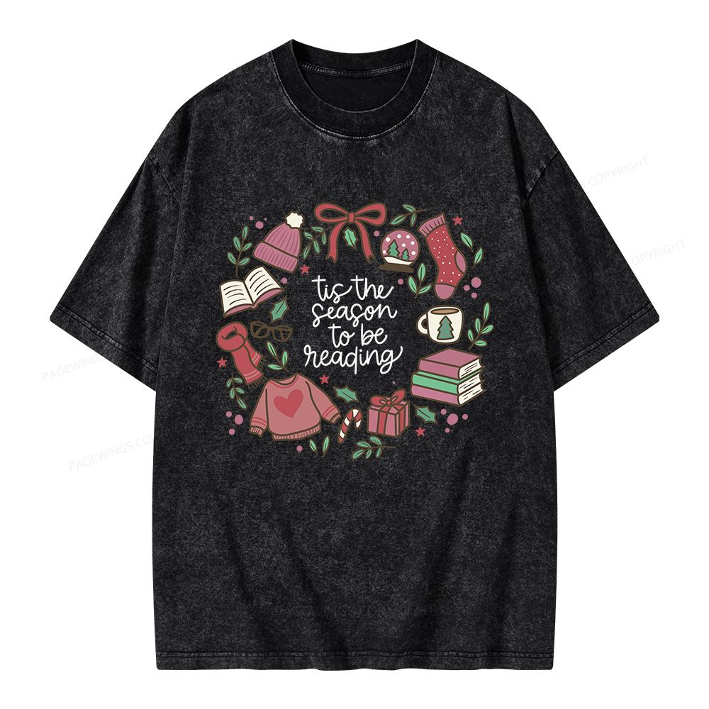 Pagewings Tis The Season To Be Reading Unisex Washed T-shirt