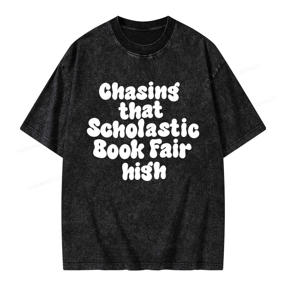 Pagewings Chasing That Scholastic Book Fair High Unisex Washed T-shirt
