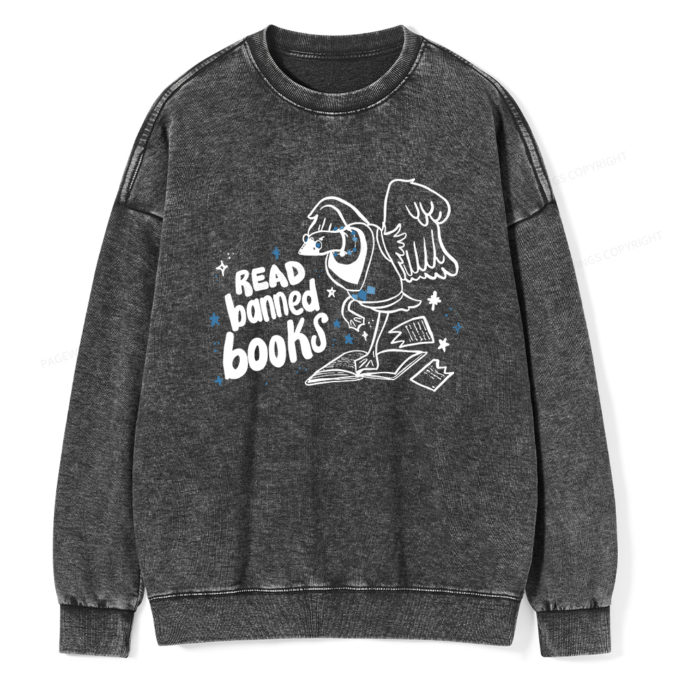 Pagewings Read Banned Book | Punk Goose T-Shirt Unisex Washed Sweatshirt
