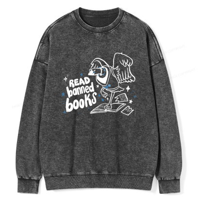 Pagewings Read Banned Book | Punk Goose T-Shirt Unisex Washed Sweatshirt