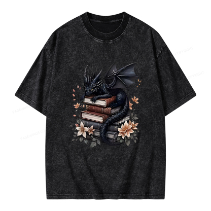 Pagewings Black Dragon Book Unisex Washed T-shirt