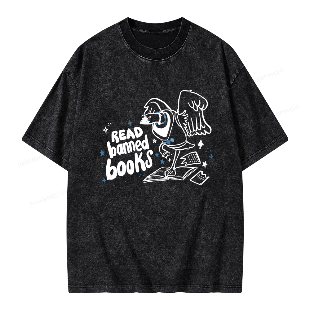 Pagewings Read Banned Book | Punk Goose T-Shirt Unisex Washed T-shirt