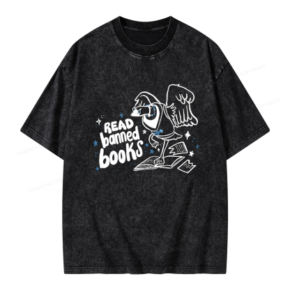 Pagewings Read Banned Book | Punk Goose T-Shirt Unisex Washed T-shirt