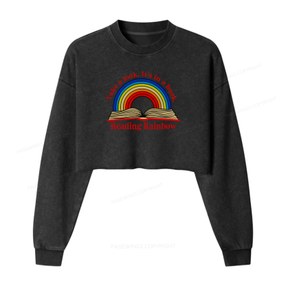 Pagewings Reading Rainbow  Women Washed Crop Sweatshirt