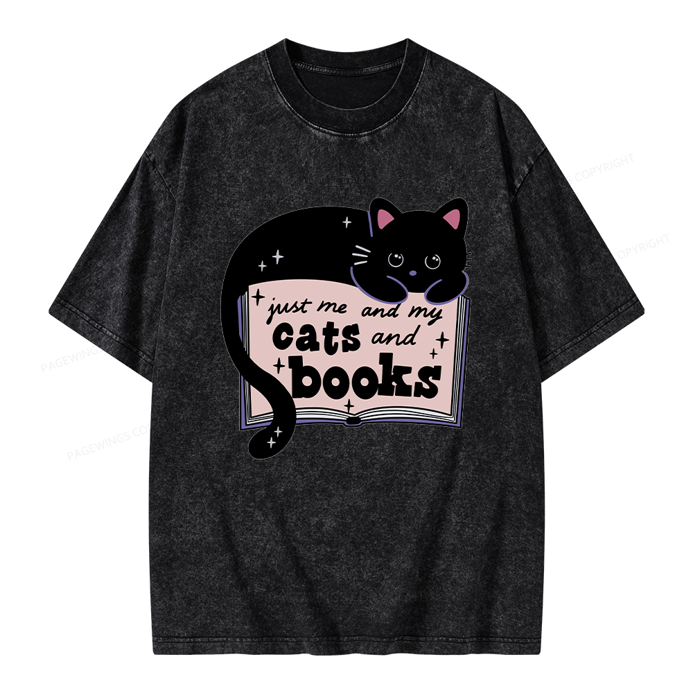 Pagewings Just me my Cats and Books Unisex Washed T-shirt