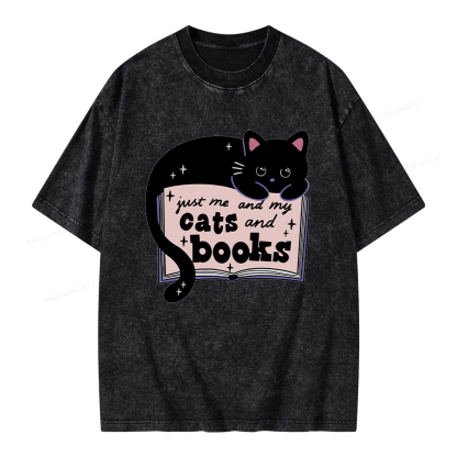 Pagewings Just me my Cats and Books Unisex Washed T-shirt