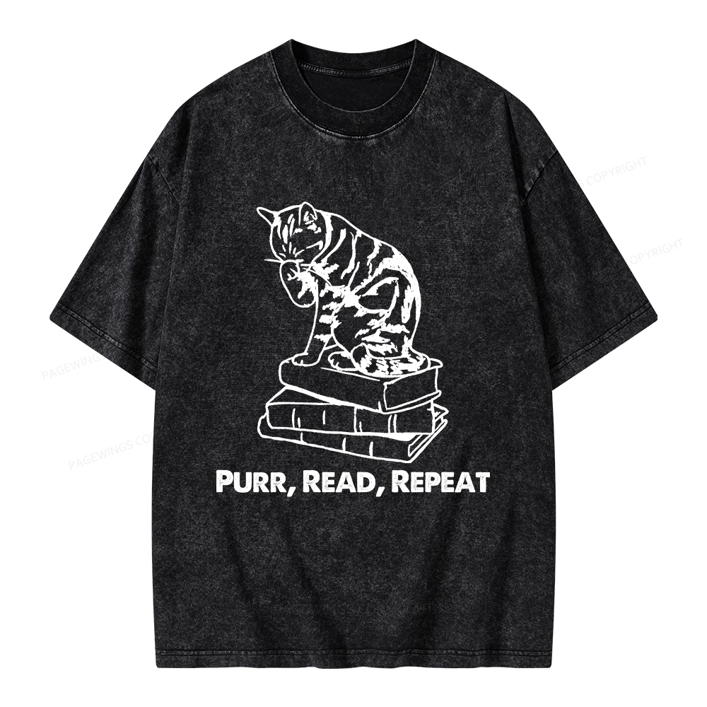 Pagewings Purr Read Repeat Unisex Washed T-shirt