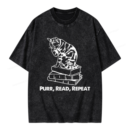 Pagewings Purr Read Repeat Unisex Washed T-shirt
