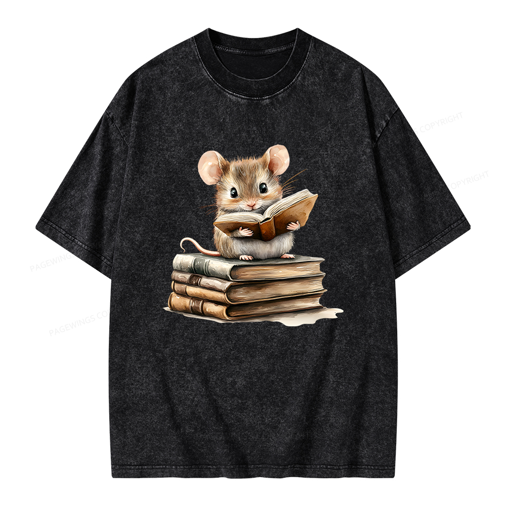 Pagewings Just A Mouse Who Loves Reading Unisex Washed T-shirt