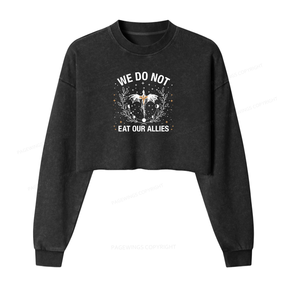 Pagewings We Do Not Eat Our Allies Women Washed Crop Sweatshirt