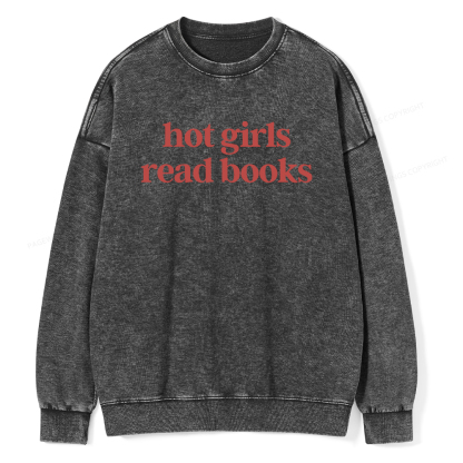 Pagewings Hot Girls Read Books Unisex Washed Sweatshirt