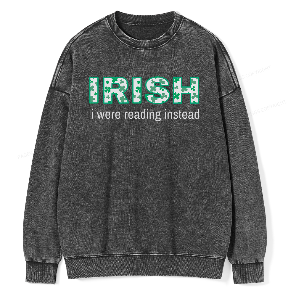Pagewings St Patrick's Day Reading Teacher t Shirt Unisex Washed Sweatshirt