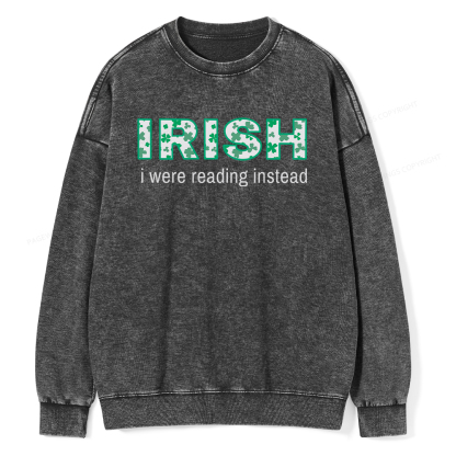 Pagewings St Patrick's Day Reading Teacher t Shirt Unisex Washed Sweatshirt