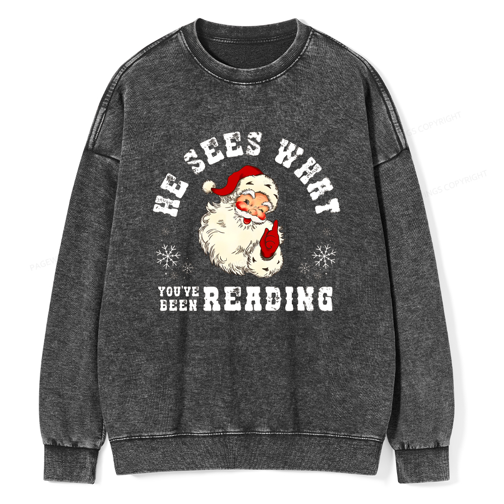 Pagewings He Sees What You've Been Reading Unisex Washed Sweatshirt