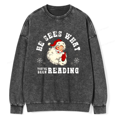 Pagewings He Sees What You've Been Reading Unisex Washed Sweatshirt