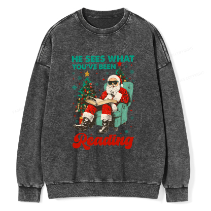 Pagewings Christmas Reading Unisex Washed Sweatshirt