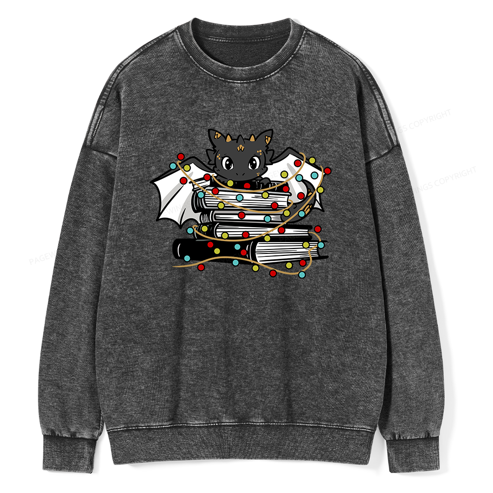Pagewings Cute Book Dragon Holiday Unisex Washed Sweatshirt