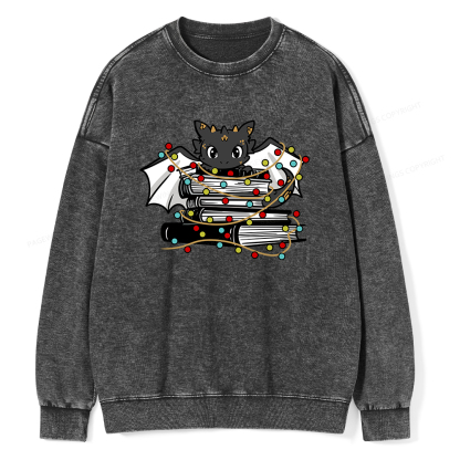 Pagewings Cute Book Dragon Holiday Unisex Washed Sweatshirt