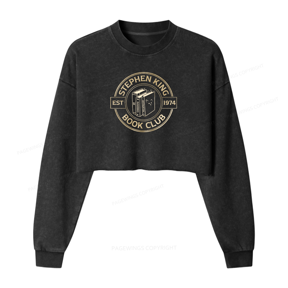 Pagewings Stephen King Book Club Women Washed Crop Sweatshirt