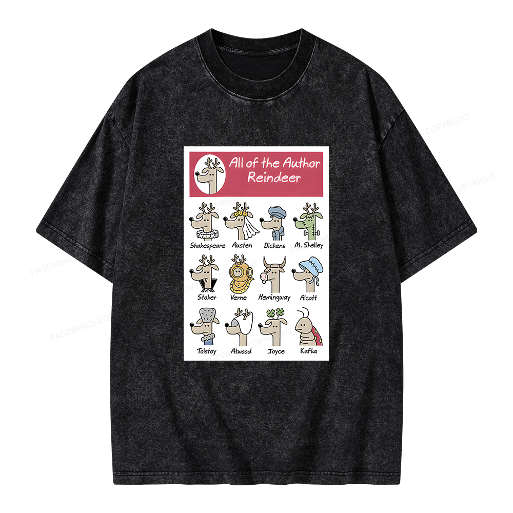 Pagewings All Of The Author Reindeer Unisex Washed T-shirt