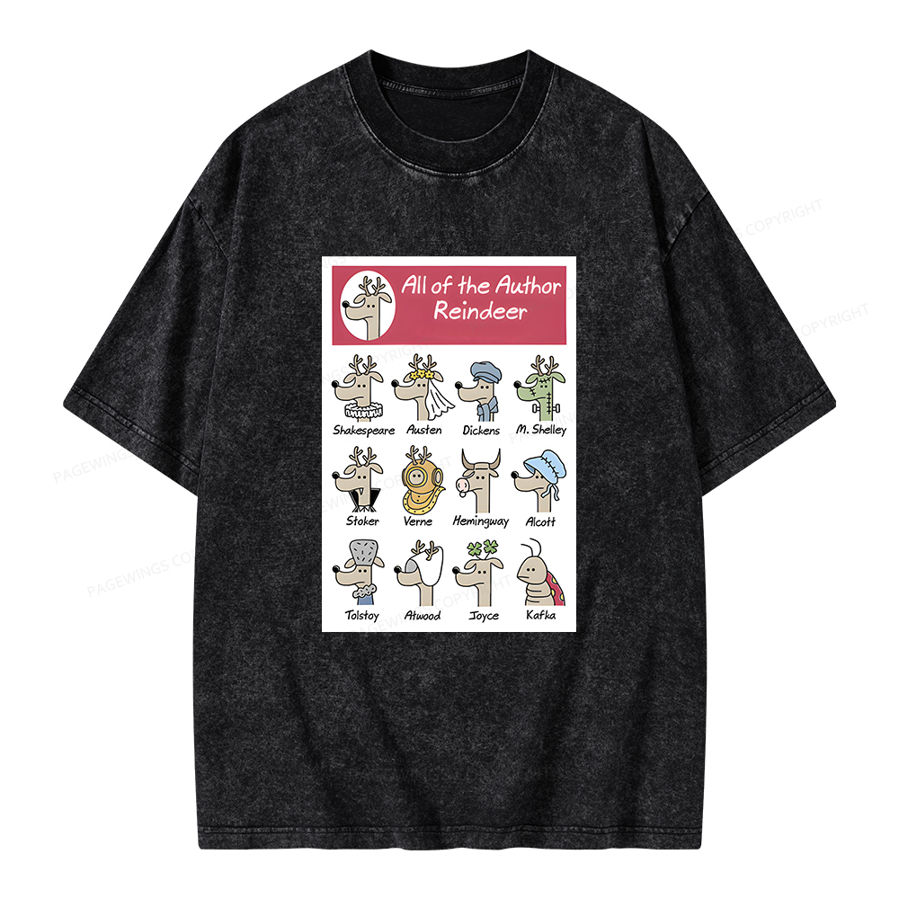 Pagewings All Of The Author Reindeer Unisex Washed T-shirt
