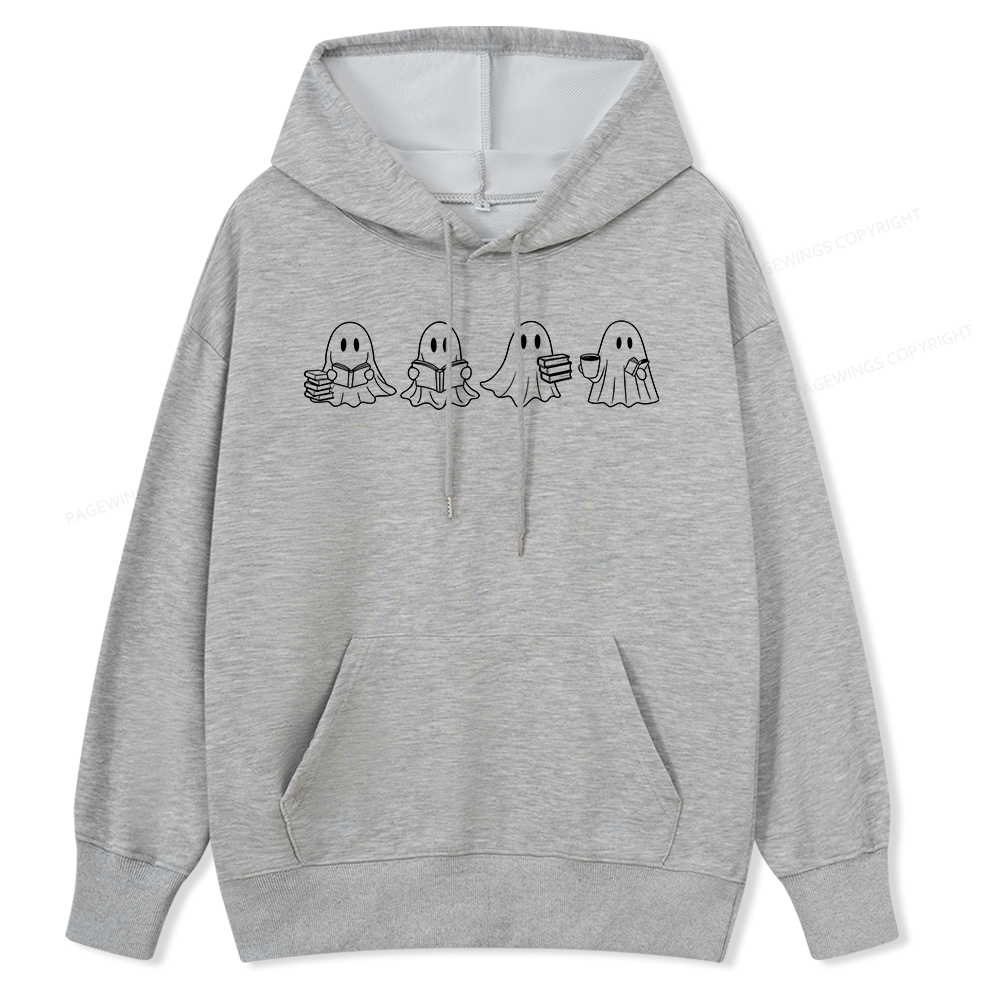 Pagewings Halloween Cute Ghost Reading Books Unisex Classic Hoodie