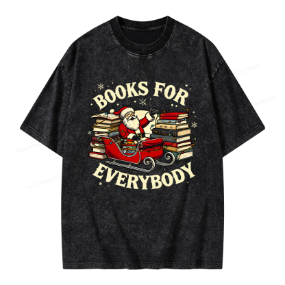 Pagewings Christmas Santa Book Lover Unisex Washed T-shirt