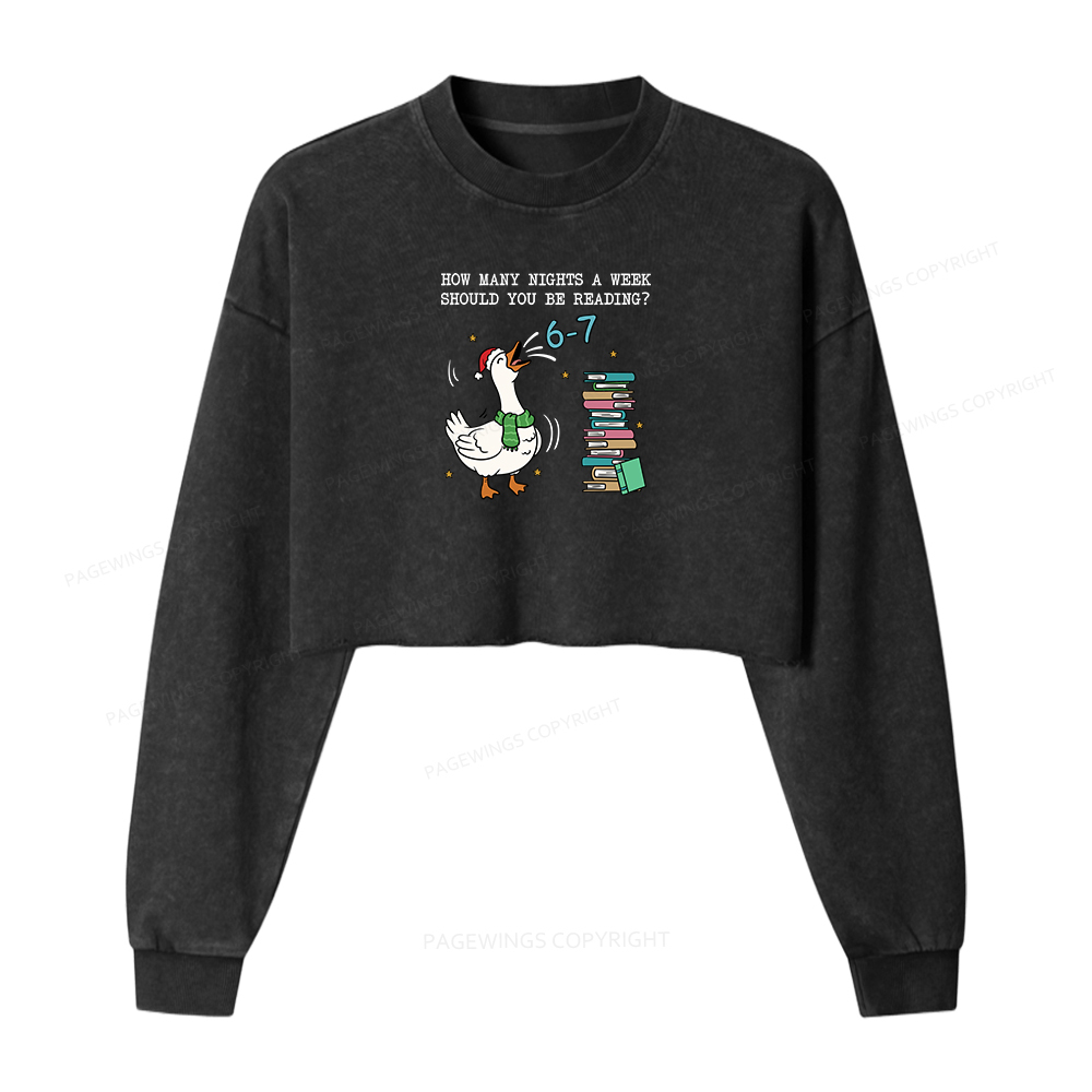Pagewings How Many Nights A Week Should You Be Reading 6-7 Women Washed Crop Sweatshirt