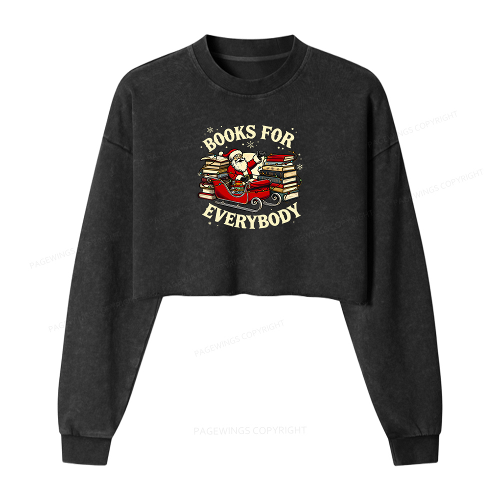 Pagewings Christmas Santa Book Lover Women Washed Crop Sweatshirt