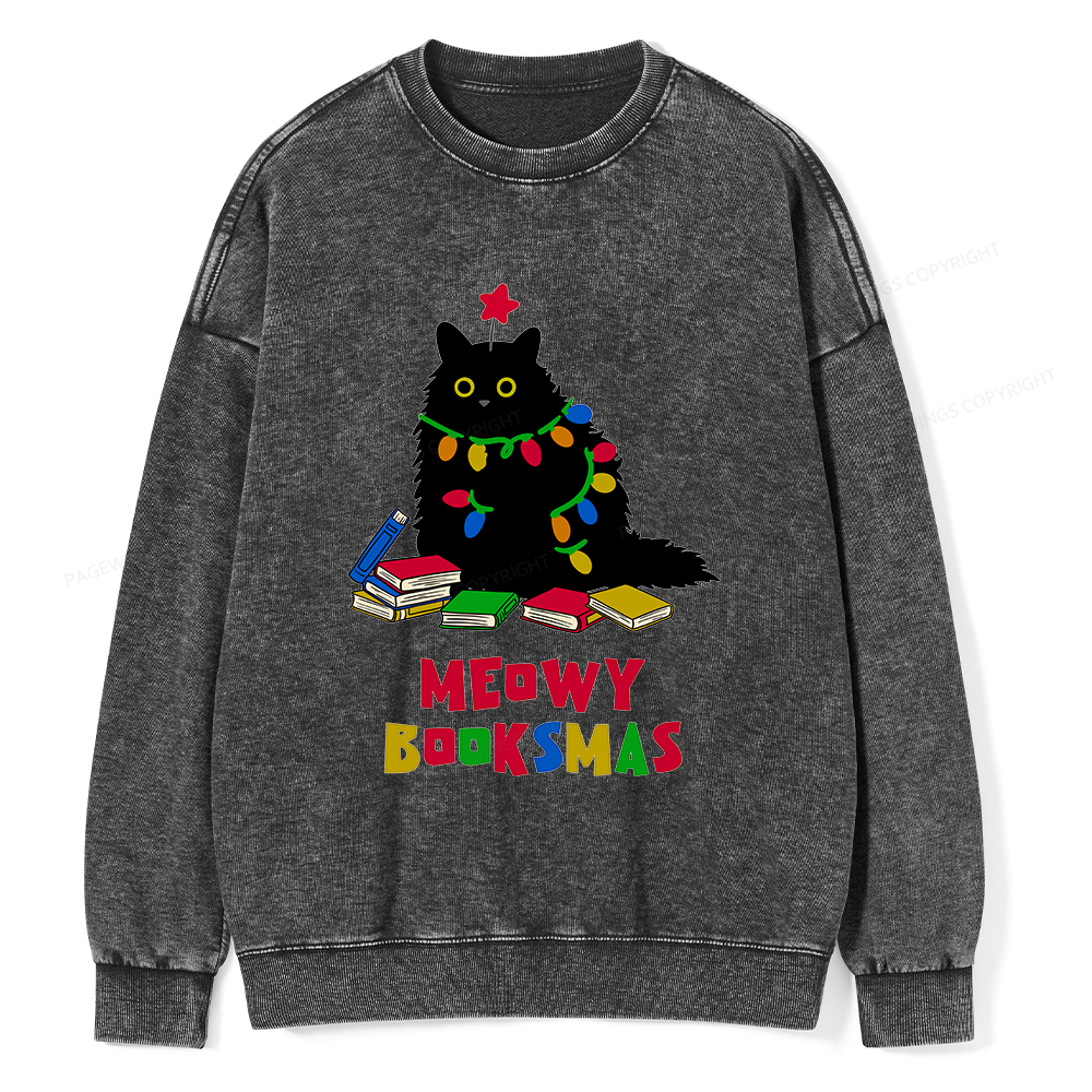 Pagewings Meowy Booksmas Unisex Washed Sweatshirt
