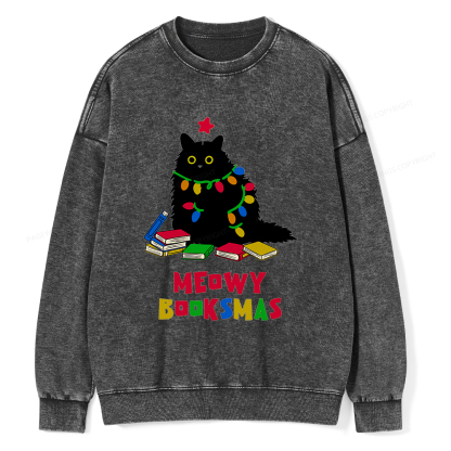 Pagewings Meowy Booksmas Unisex Washed Sweatshirt